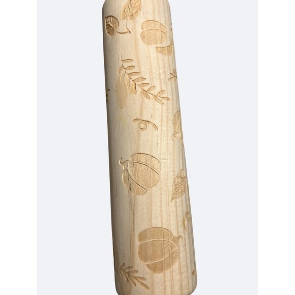 Wood Embossing Rolling Pin Dough Roller with Fall/ Autumn/ Thanksgiving Pattern - Picture 3 of 7